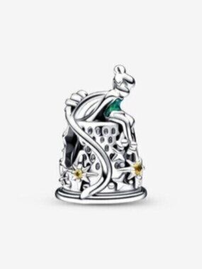Pandora Silver Thimble Charm with Green Accent and Gold Stars